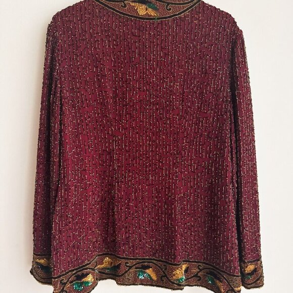 Vintage Beaded Embellished Unique Silk Jacket M - Picture 9 of 13